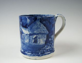 Dark Blue Staffordshire Transferware Mug Circa 1825 Antique English Pottery