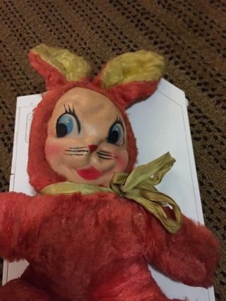 Vintage Rubber Face Rabbit Plush Orange Stuffed Animal 2