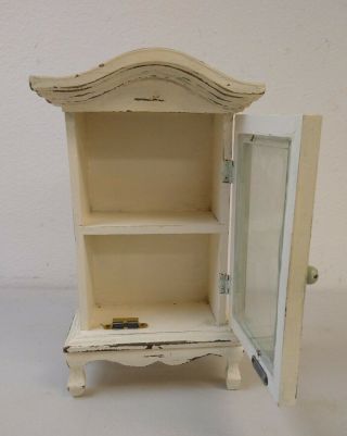 Vintage White Wood Jewelry Box with Glass Door Single Shelf 2