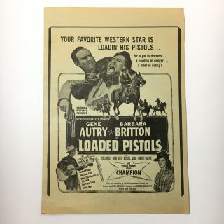 Loaded Pistols Gene Autry & Barbara Britton,  Vintage Movie Poster Lobby Card
