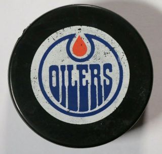 Vintage Edmonton Oilers Inglasco Game Puck Nhl Hockey Approved