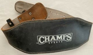 Champs Black Leather Padded Weight Lifting Belt Double Prong Sz.  Medium Vintage