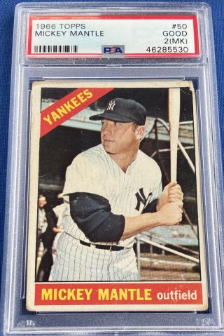 1966 Topps Mickey Mantle 50 Psa 2 (mk) Good Ny York Yankees Hof
