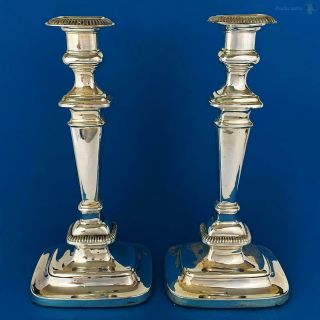 Large Pair Antique Silver Plate Candlesticks 12 1/2 Inches 19th Century