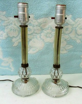 2 Pair Vtg Crystal Boudoir Glass Candlestick Vanity Bedside Lamp Light