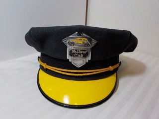 Vintage Yellow Cab Hat Cap With Badge Fifth Avenue Uniform Company Chicago