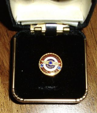 Northwest Airlines U.  S.  Air Mail 10 K Gold Filled Service Pin with 3 sapphires 2