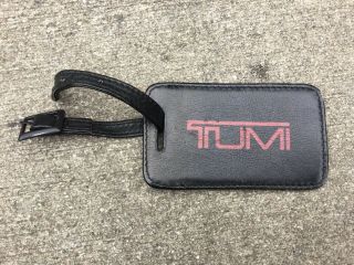 Vintage Tumi Luggage Tag Black Leather Red Logo