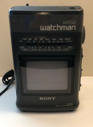 Vintage Sony Mega Watchman FD - 510 B&W TV FM/AM Receiver 1982 Good 2