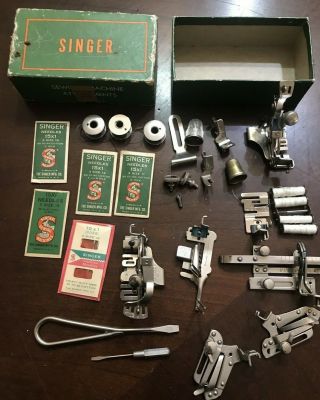 Vtg Singer Sewing Machine Attachments Box 1261 160359 36865 5 1 & Several More
