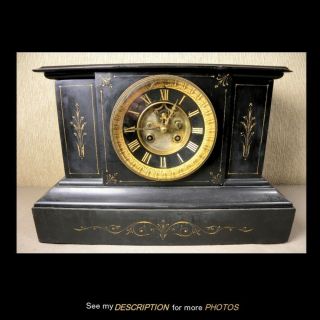 Antique Black Marble Slate Mantle Clock French S Marti Open Escapement