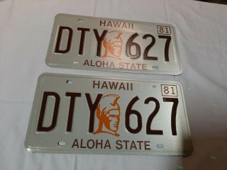 Vintage 1981 Hawaii King Kamehameha License Plates - Never Mounted 2 3