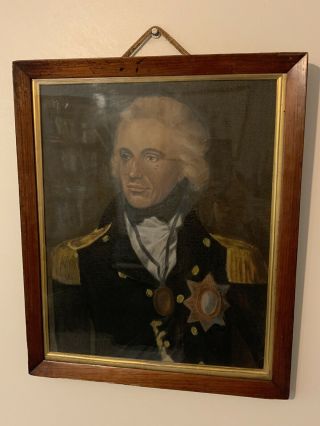 Antique Framed Oil On Canvas Painting Portrait Of Admiral Lord Nelson C1917