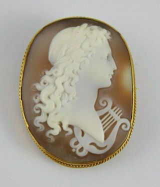 Fine Antique Victorian 19th Century High Carat Gold Mounted Cameo Brooch