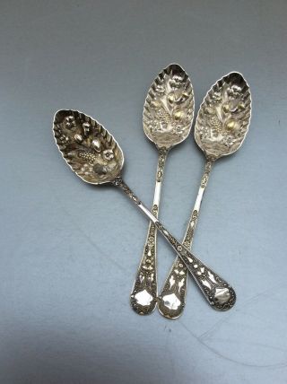 3 Vintage Matching Embossed Berry/ Serving Spoons 9 Ins.  /23 Cm Long