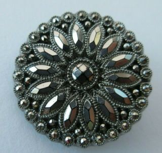 Dazzling Antique Vtg Victorian Silver Luster Black Glass Button Faceted 1 " (d)