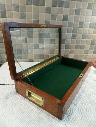 Early 20thc Table Top Mahogany Display Case With Glass Lid & Handles - Lock & Key