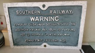 Vintage Wooden - Southern Railways - Trespass Warning Sign - 24 X 15 1/2 Inch
