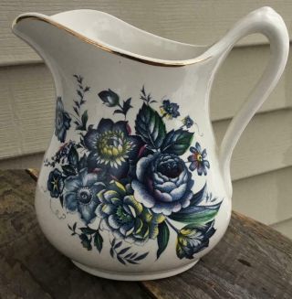 Vintage Royal Crownford Ironstone Pitcher Floral Falcon Ware England Gold Trim