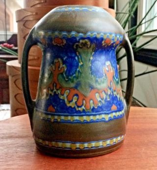 Gouda Pottery Vase,  Antique Art Pottery,  Arts And Crafts Style,  Hand Painted
