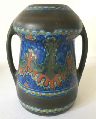 Gouda Pottery Vase,  Antique Art Pottery,  Arts and Crafts Style,  Hand Painted 2