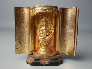 Japanese Vtg H9.  5cm 3.  7” Buddhist Senju Kannon Zushi Gold Plated Metal Plastic