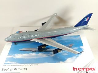 United Airlines Boeing 747 - 400 N118ua Aircraft Model 1:200 Scale Herpa Rare