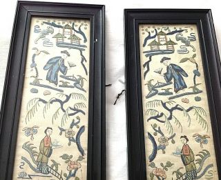 Antique Chinese embroidered embroidery sleeves pair figures flowers birds 2
