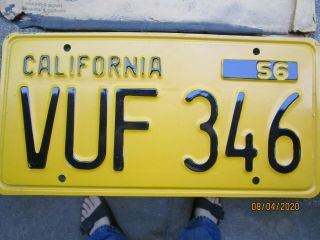 1956 California Black On Yellow License Plate Never On Car