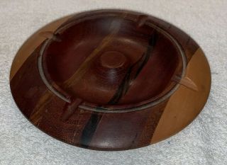 Vintage Clear Glass Ashtray in Bermuda Cedar Wood Base & 2nd Wood Carved Ashtray 3
