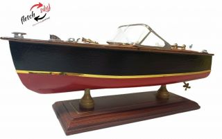 Chris Craft Wooden Model Collectors Boat Approx 14 " Long Hand Painted Mancave