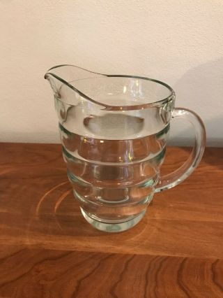 Vintage Mid Century Beehive Glass Pitcher Clear Beverage Serving Heavy Ribbed