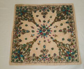 Vintage Silk Floral Beaded Cushion Pillow Cover 17 " X 17 "