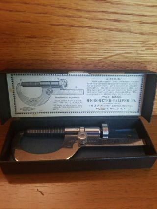 Antique Micrometer - Caliper Co.  Precision Tool In Orig.  Case.  5 1/4 " Long