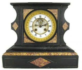 Rare Antique L Marti Et C Black Slate Marble French Mantel Clock Open Escapement