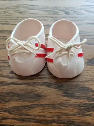 Vintage Cabbage Patch Kid Doll Shoes White With Red Stripes Tie Shoes