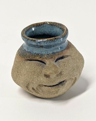 Vintage Miniature Handmade Pottery Face Jug Vase 1 3/4 " Tall Signed Gretchen Vtg