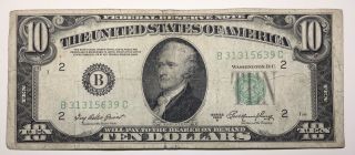 1950 A $10 Ten Dollar Bill Federal Reserve Note York Vintage Currency