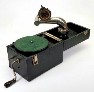 Antique Kameraphone Portable Phonograph Traveling Crank - Wind Record Music Player
