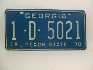 Vintage 1970 Georgia Peach State Automobile License Plate Tag 1 D 5021 Fulton Co