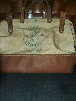 Vintage Klein Tools 5102 - 12 Linemen Heavy Duty Canvas Leather Tool Bag Father