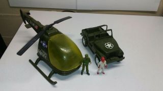 2 Vtg Gay Toys Inc.  15 " Us Army Helicopter Plastic & Jeep W/ Figures