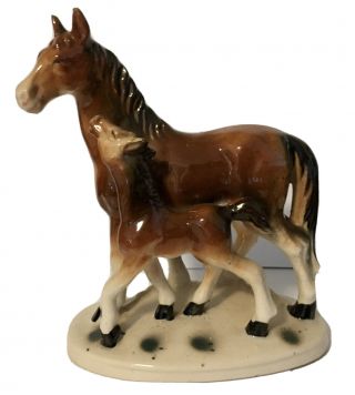 Vintage Occupied Japan Horses Mother Mare & Foal Pony Porcelain Figurine