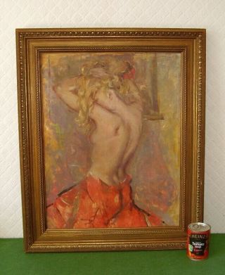 Oil Painting Nude Female Tousling Hair Vibrant Colour & Movement Iconic 1960s
