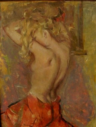 OIL PAINTING NUDE FEMALE TOUSLING HAIR VIBRANT COLOUR & MOVEMENT ICONIC 1960s 2