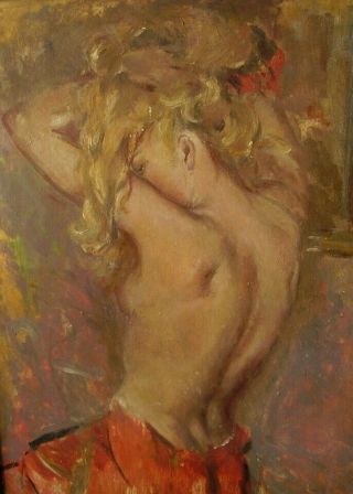 OIL PAINTING NUDE FEMALE TOUSLING HAIR VIBRANT COLOUR & MOVEMENT ICONIC 1960s 3
