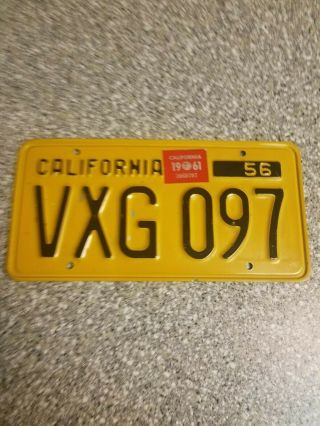 1956 California License Plate,  1961 Validation Sticker,  Single,  Vg