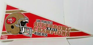 San Francisco 49ers Bowl Xxiii Champions Full Size Pennant 12 " X30 " Nfl Vtg