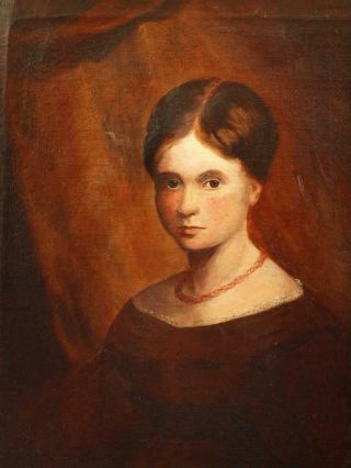 Large 19th Century Portrait Young Girl Antique Oil Painting