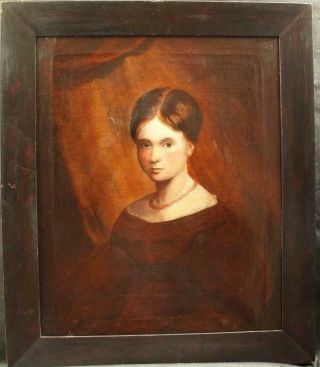 LARGE 19th CENTURY PORTRAIT YOUNG GIRL Antique Oil Painting 2